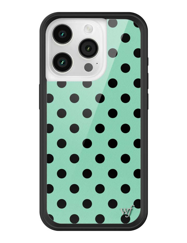 青瓷綠波卡點 Polka Dot Turquoise Black 手機殼