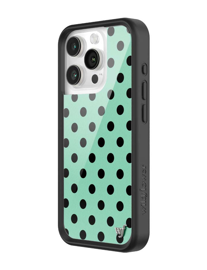 青瓷綠波卡點 Polka Dot Turquoise Black 手機殼