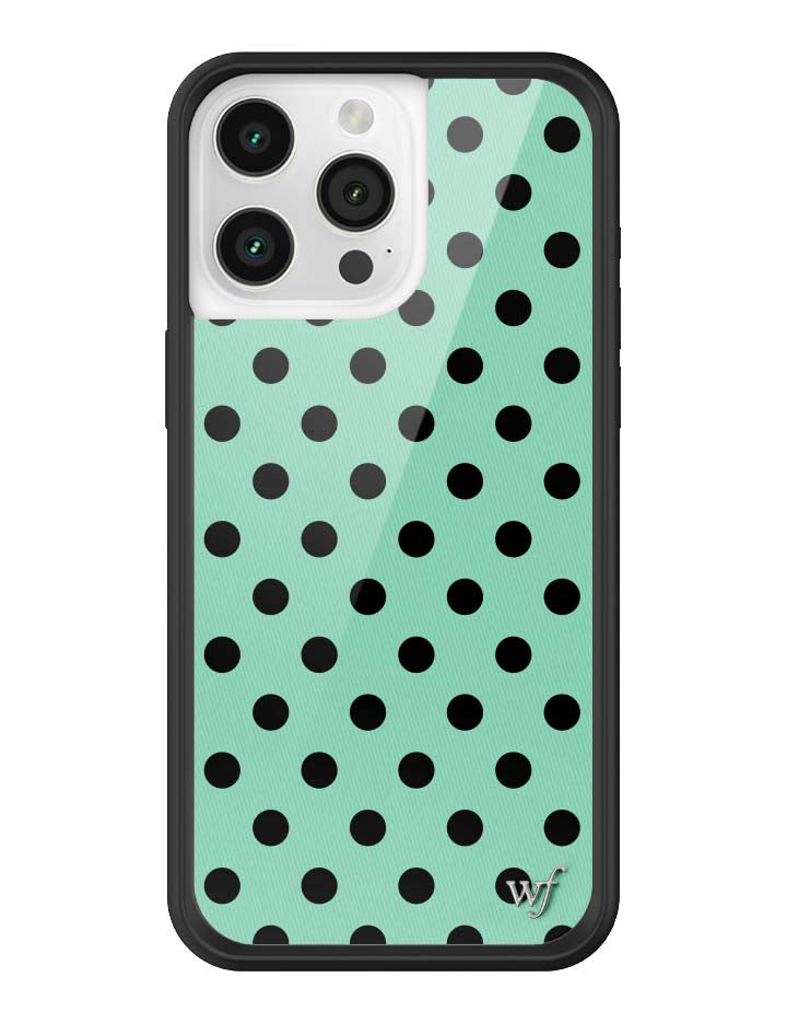 青瓷綠波卡點 Polka Dot Turquoise Black 手機殼