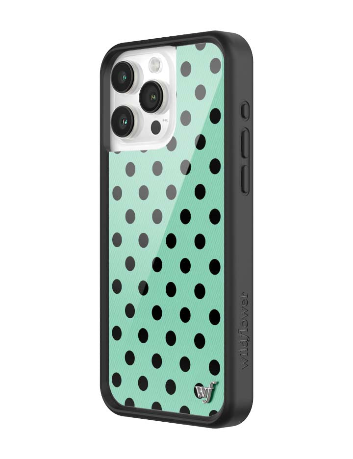 青瓷綠波卡點 Polka Dot Turquoise Black 手機殼