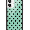 青瓷綠波卡點 Polka Dot Turquoise Black 手機殼