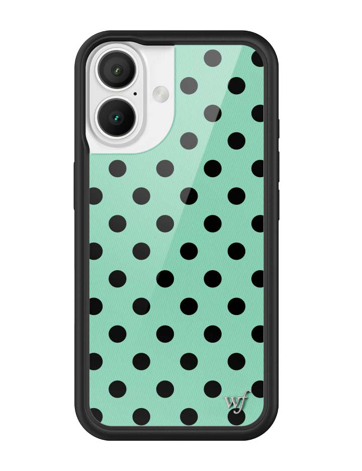 青瓷綠波卡點 Polka Dot Turquoise Black 手機殼