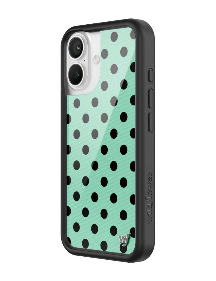 青瓷綠波卡點 Polka Dot Turquoise Black 手機殼