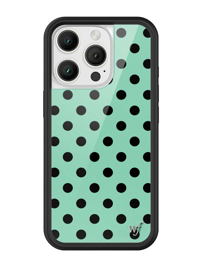 青瓷綠波卡點 Polka Dot Turquoise Black 手機殼