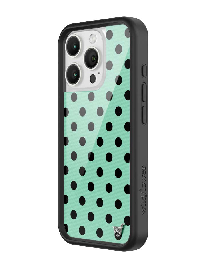 青瓷綠波卡點 Polka Dot Turquoise Black 手機殼