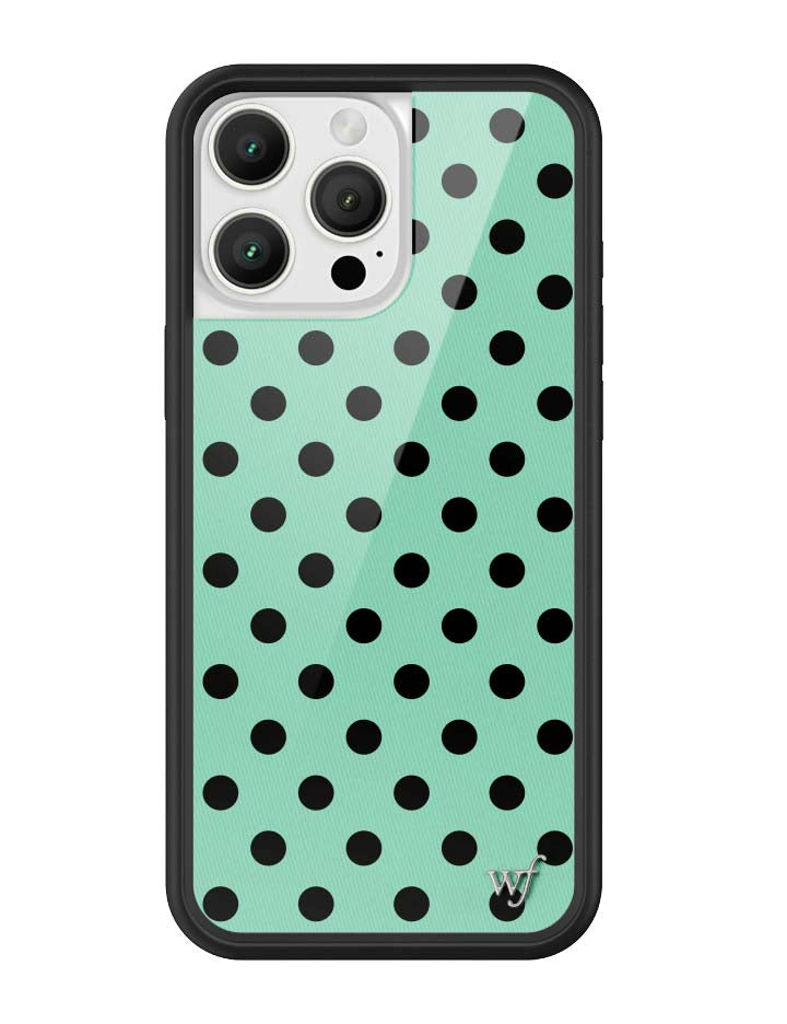 青瓷綠波卡點 Polka Dot Turquoise Black 手機殼