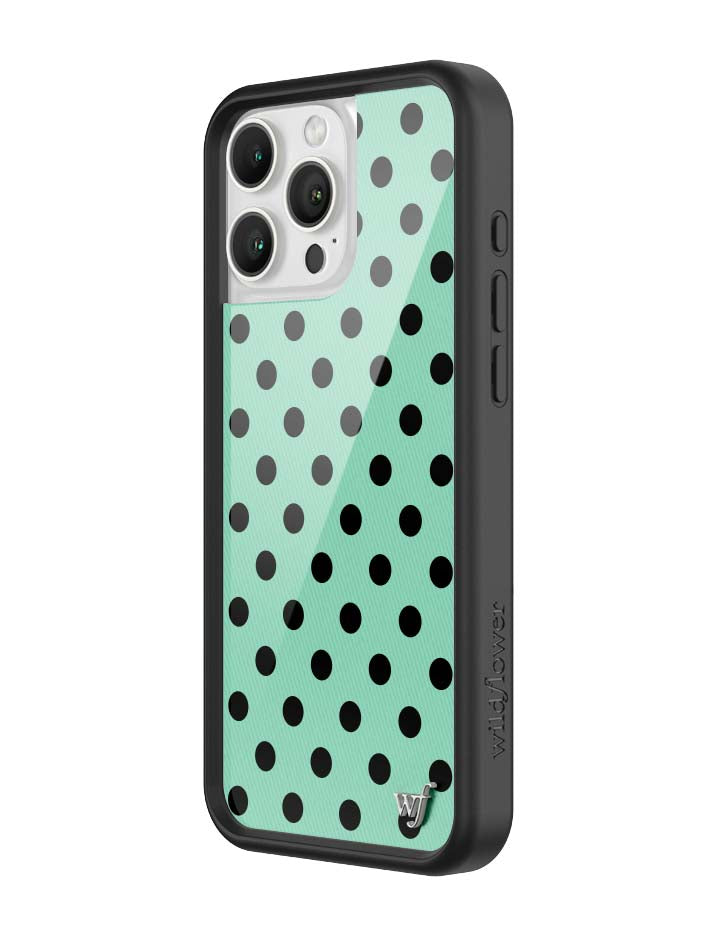 青瓷綠波卡點 Polka Dot Turquoise Black 手機殼