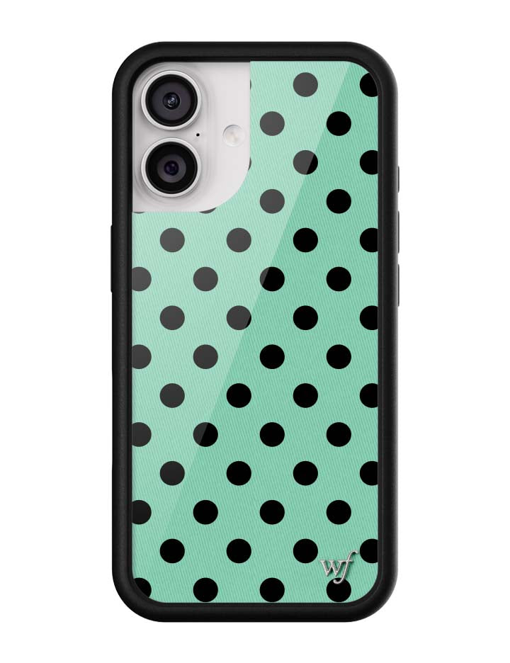 青瓷綠波卡點 Polka Dot Turquoise Black 手機殼