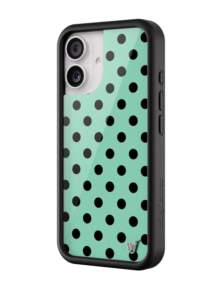青瓷綠波卡點 Polka Dot Turquoise Black 手機殼