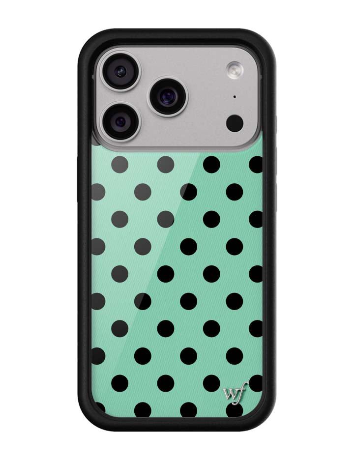 青瓷綠波卡點 Polka Dot Turquoise Black 手機殼