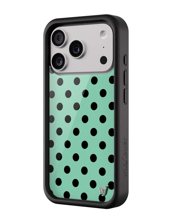 青瓷綠波卡點 Polka Dot Turquoise Black 手機殼