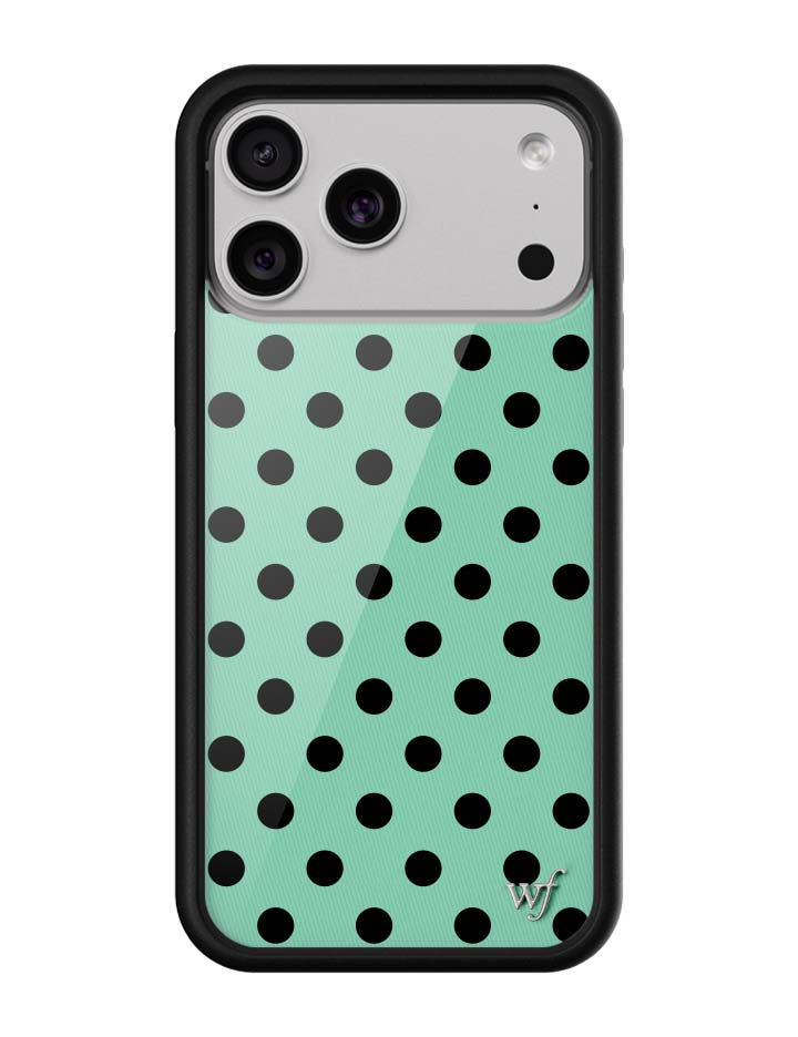 青瓷綠波卡點 Polka Dot Turquoise Black 手機殼