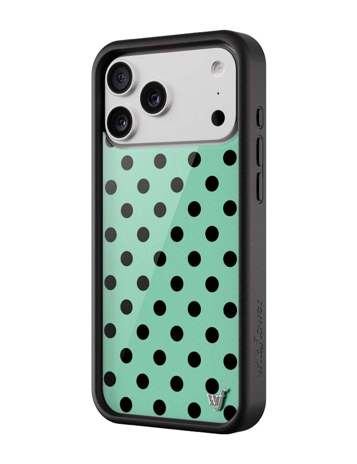 青瓷綠波卡點 Polka Dot Turquoise Black 手機殼